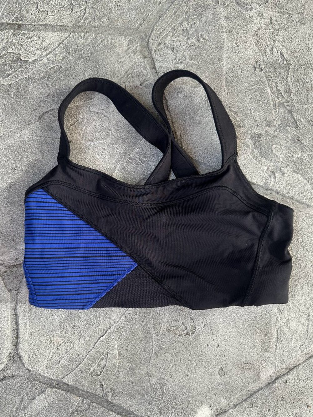 Lululemon Athletica Kanto Catch Me Sports Bra, Black & Blue Stripe - Size 2